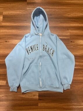 Y2K California Venice Beach Light Blue Zip Hoodie